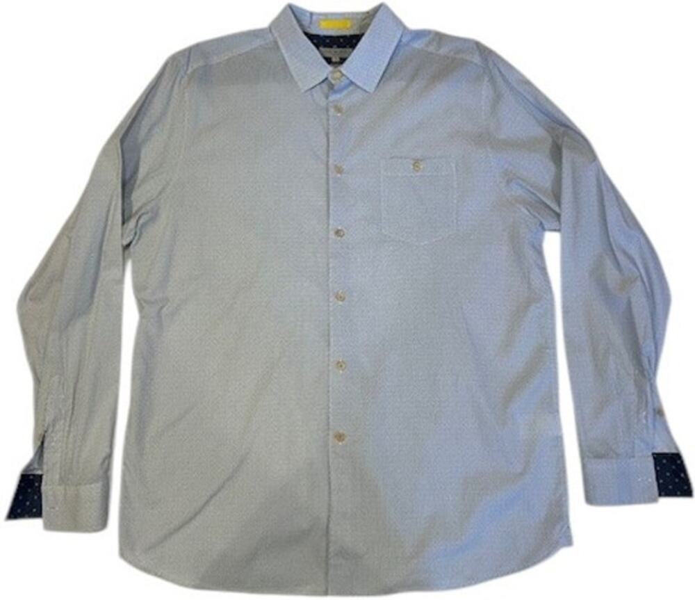 TED BAKER White Blue Long Sleeve Geometric Pattern Button Up 7 XXXL 3XL